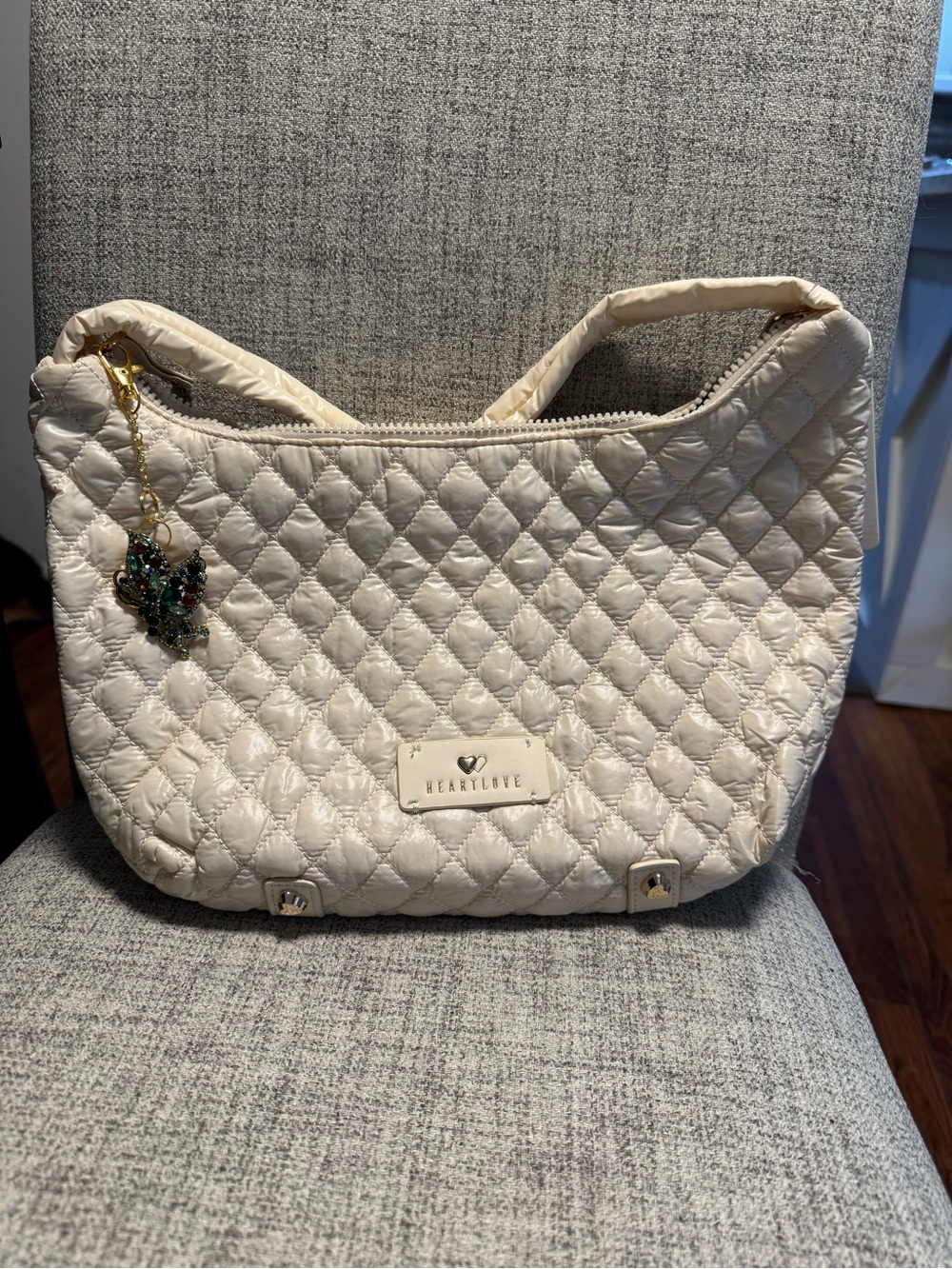 Quilted Shoulder Purse with colorful butterfly bag charm